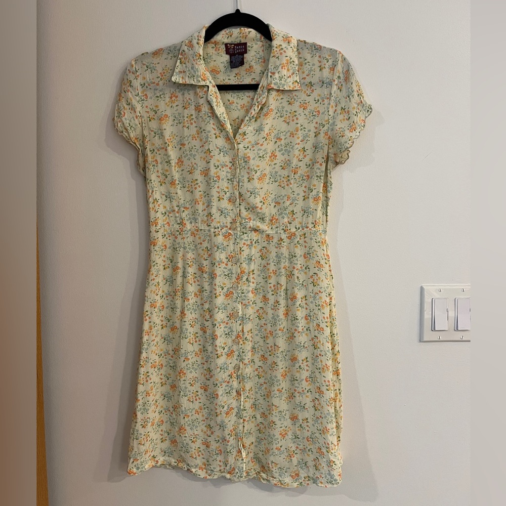 Ecote Floral Button-Up Mini Dress - Cream and Orange